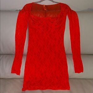 SKIMS neon orange Lace Mini Dress